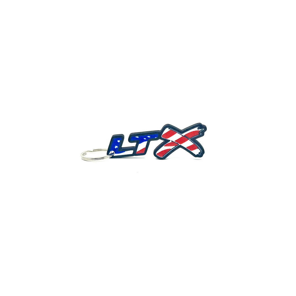 GM LTx American Flag Keychain Hole Hook LTx Color Choice Border