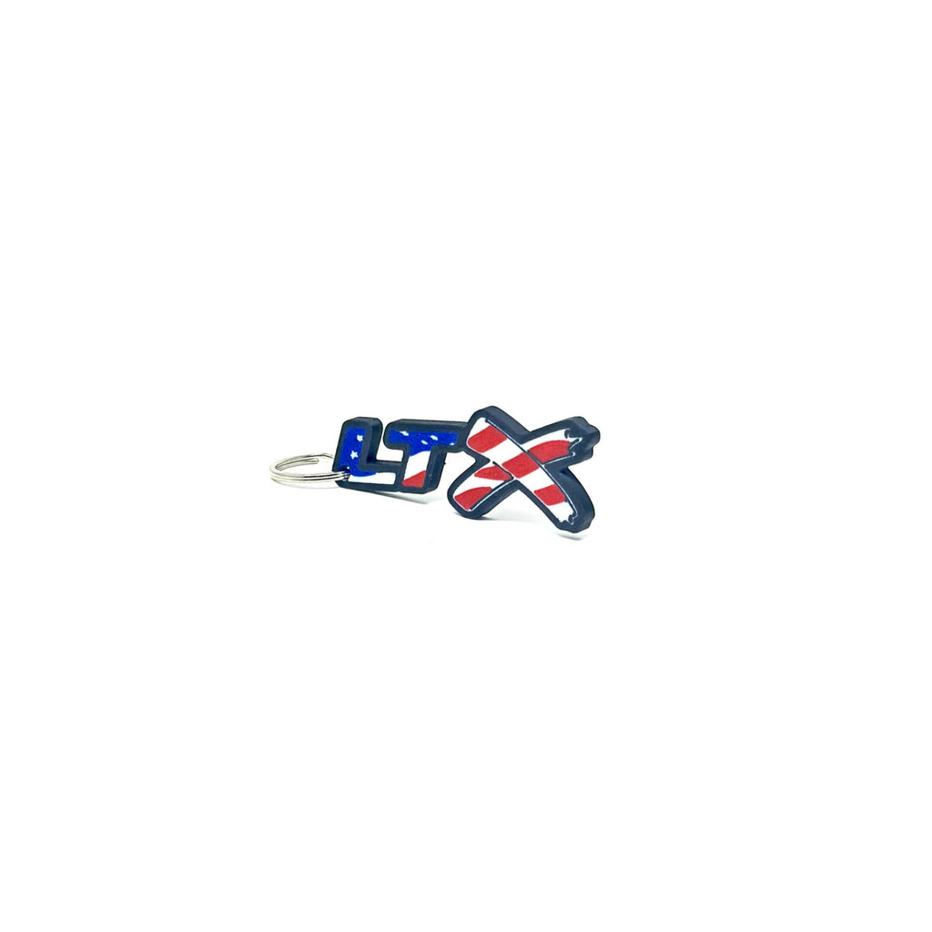 GM LTx American Flag Keychain Hole Hook LTx Color Choice Border