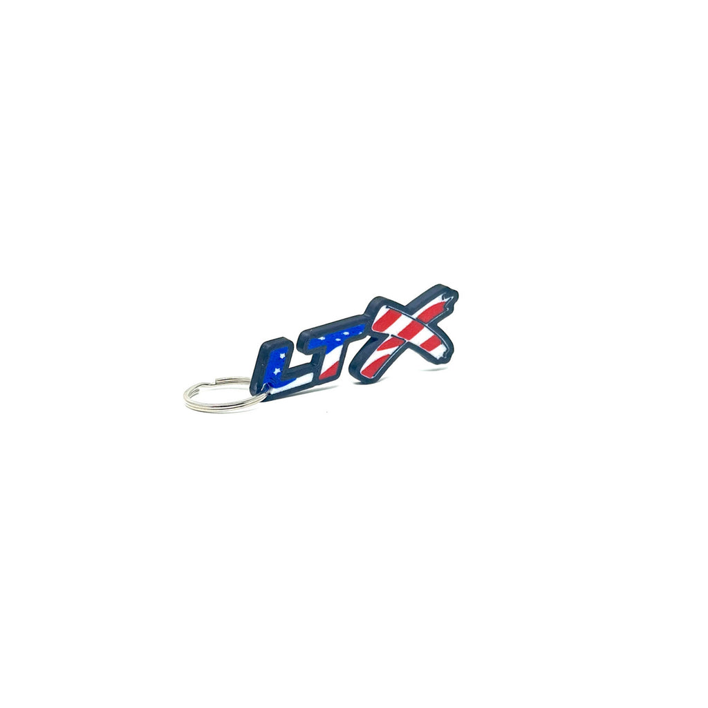 GM LTx American Flag Keychain Hole Hook LTx Color Choice Border