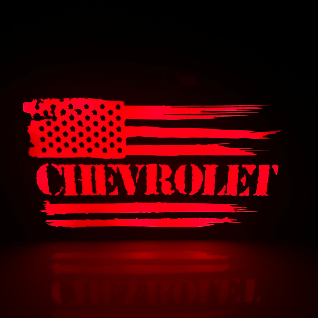 Chevrolet Tattered American Flag LED Light Box Sign