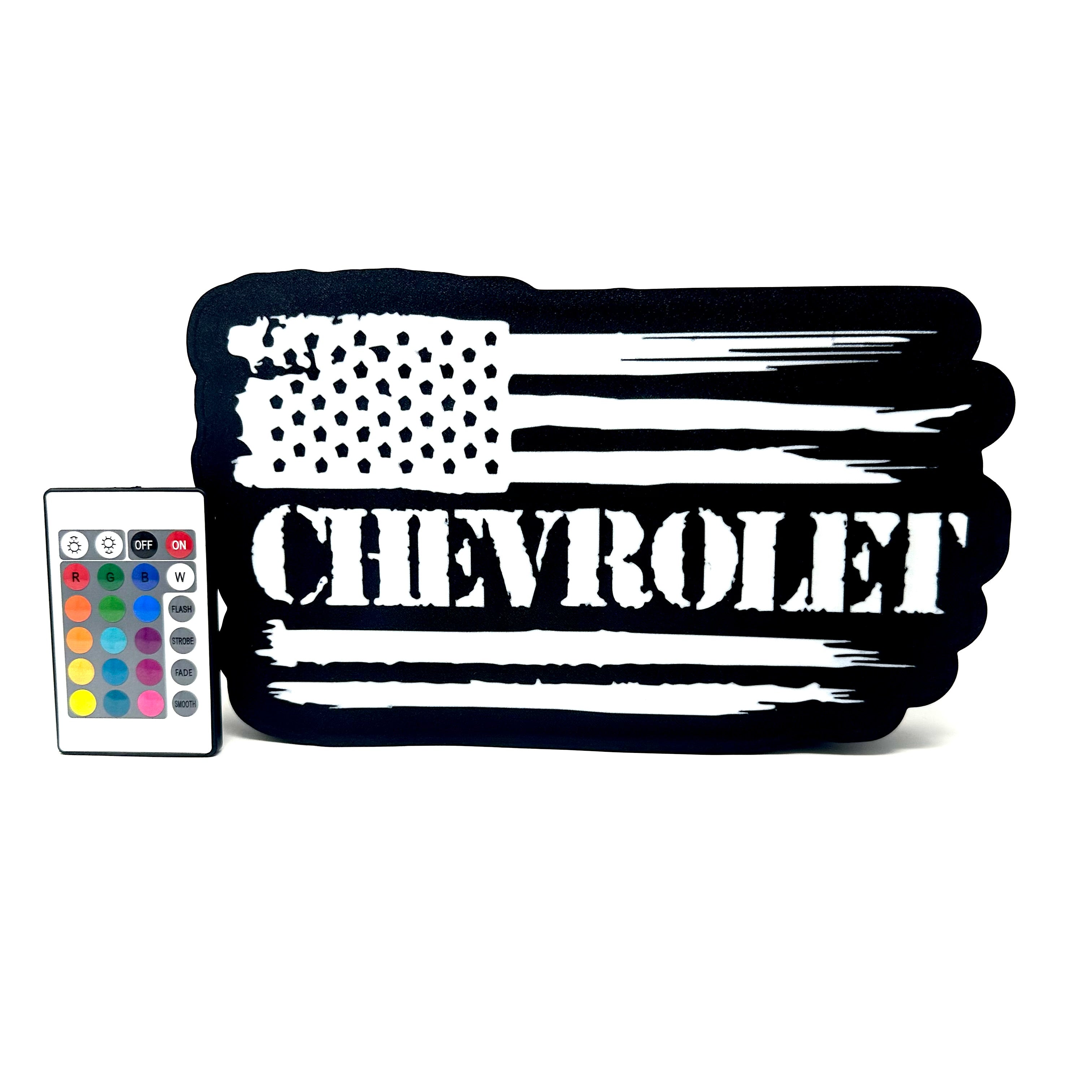Chevrolet Tattered American Flag LED Light Box Sign